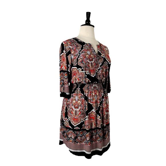 EnFocus Studio Blouson Dress Split Neck Navy Pink Paisley Women’s Plus Size 14W - Picture 2 of 11
